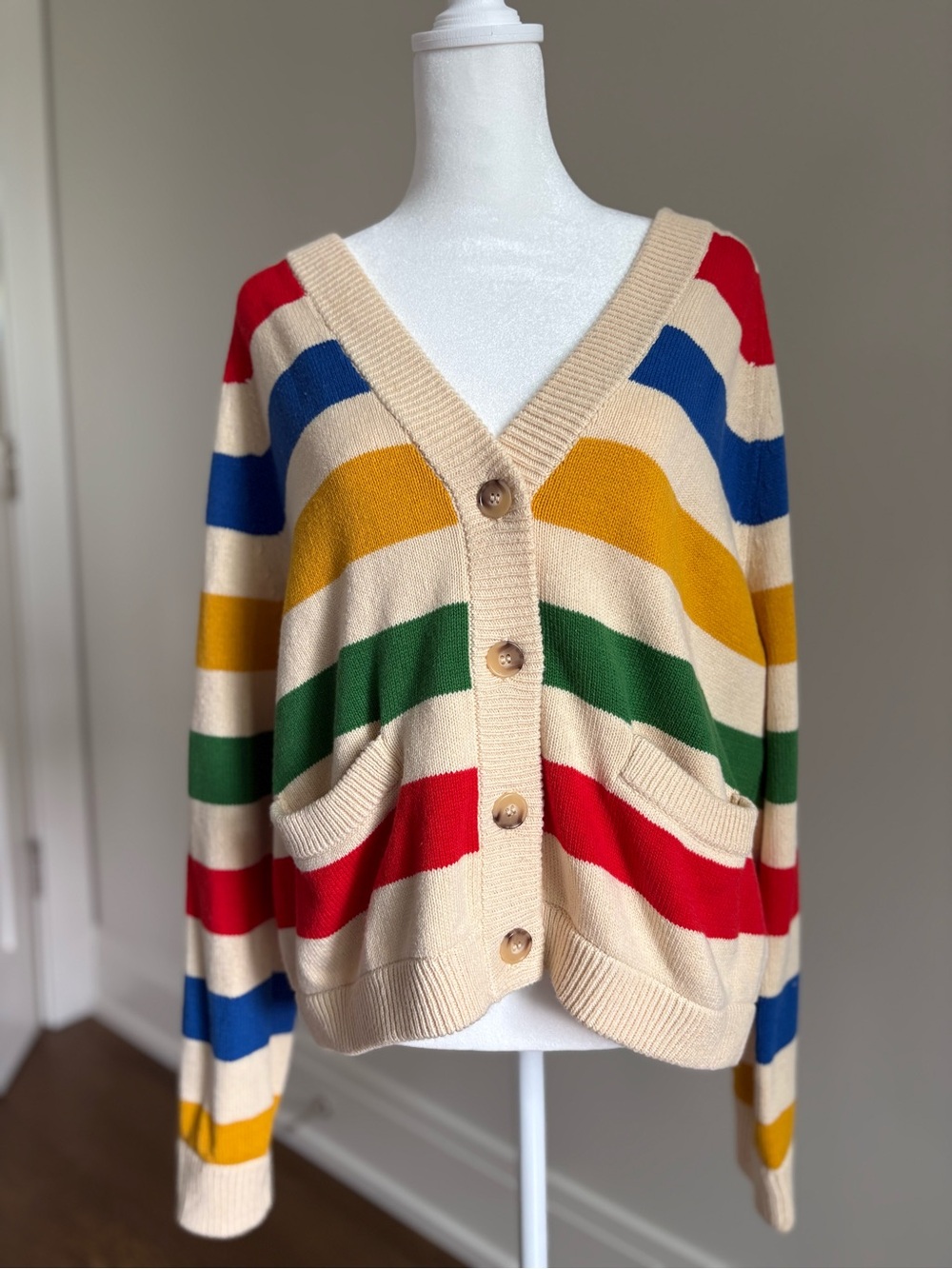 THE GREAT Varsity Cardigan in Multi Range Stripe